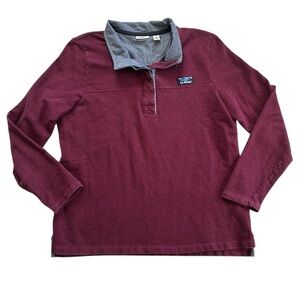 Vintage LL Bean size L woman’s button pullover top maroon blue 100% cotton